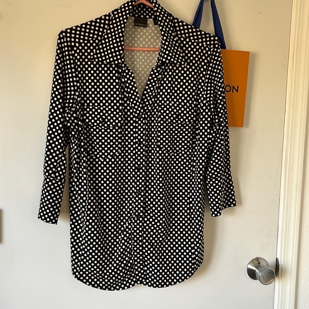 Stretch polka dots black and white comfy blouse